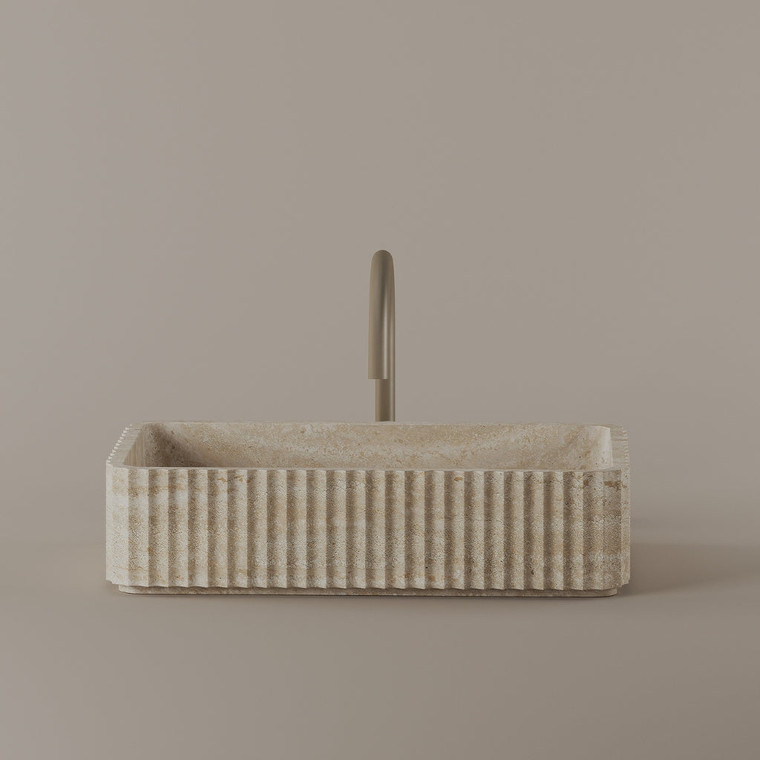 Rectangular Fluted Marble Vessel Sink 20" x 12"