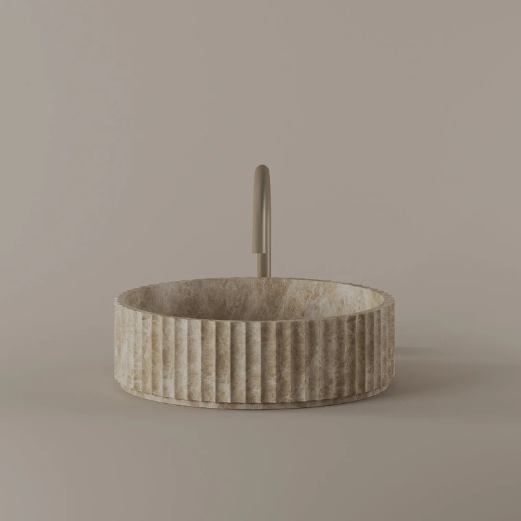 Round Fluted Marble Vessel Sink 16"