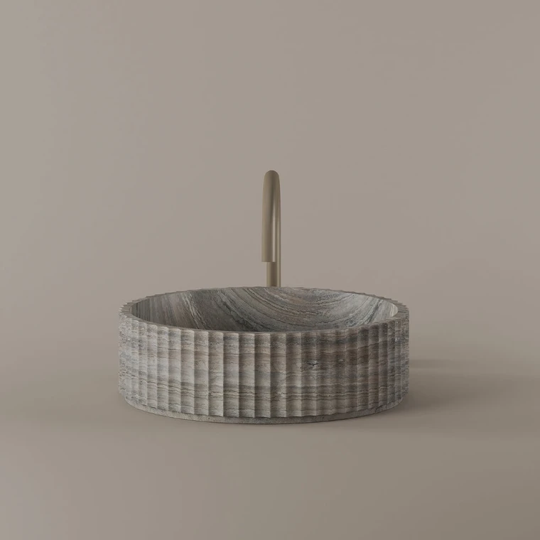 Round Fluted Marble Vessel Sink 16"