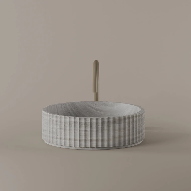 Round Fluted Marble Vessel Sink 16"