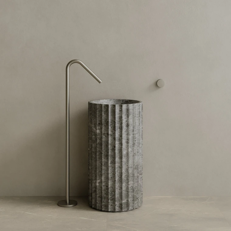Cavo Handcrafted Fluted Stone Pedestal Sink