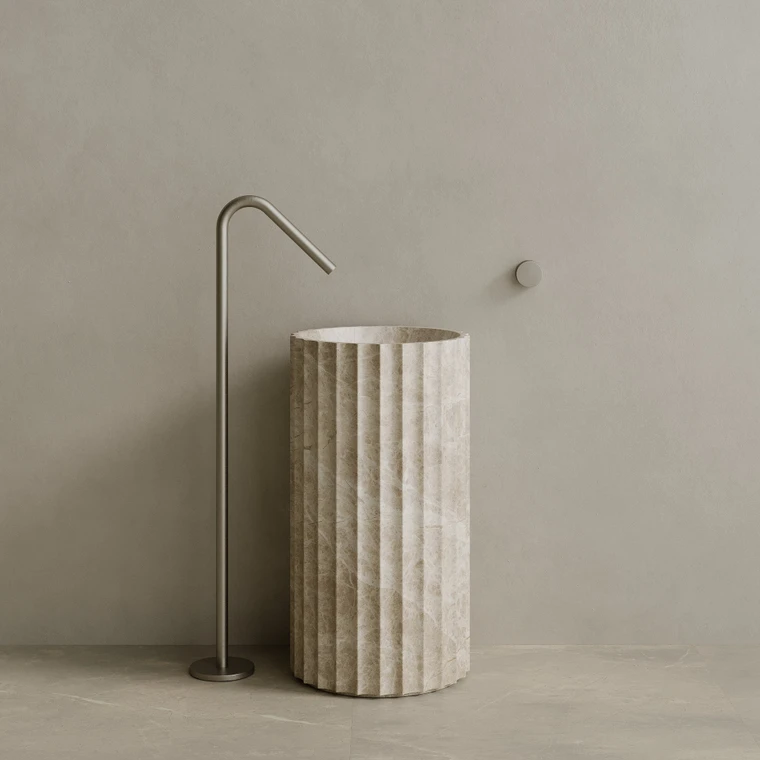 Cavo Handcrafted Fluted Stone Pedestal Sink