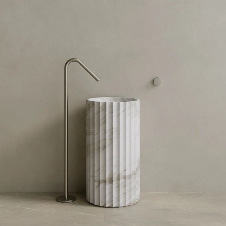 Cavo Handcrafted Fluted Stone Pedestal Sink