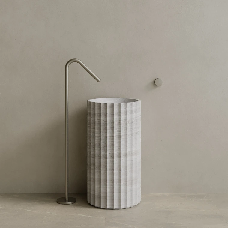 Cavo Handcrafted Fluted Stone Pedestal Sink