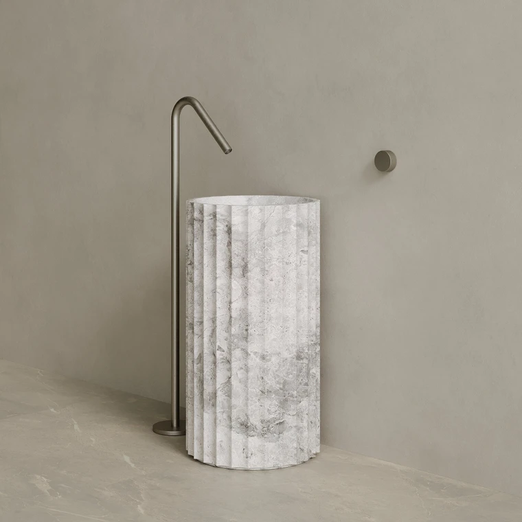 Cavo Handcrafted Fluted Stone Pedestal Sink