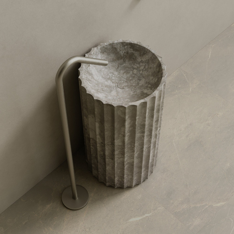 Cavo Handcrafted Fluted Stone Pedestal Sink