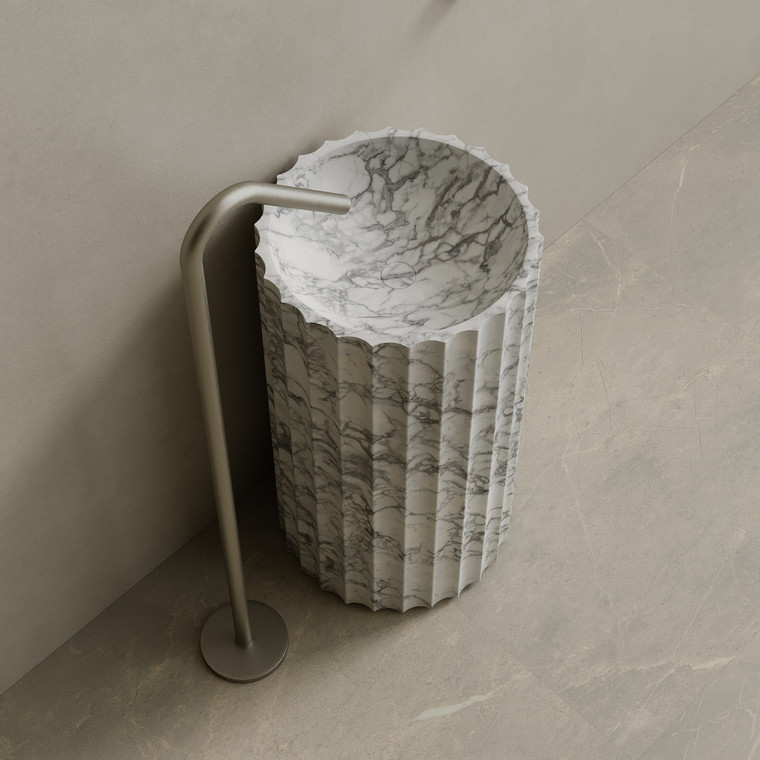 Cavo Handcrafted Fluted Stone Pedestal Sink