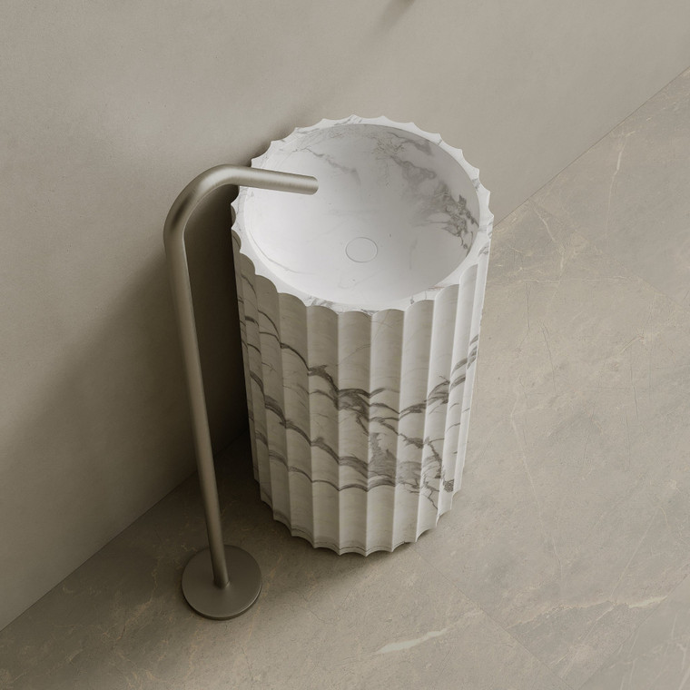 Cavo Handcrafted Fluted Stone Pedestal Sink