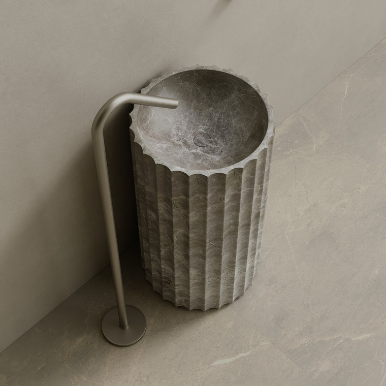 Cavo Handcrafted Fluted Stone Pedestal Sink