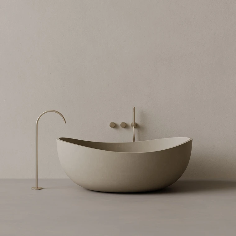 67" x 38" Concrete Oval Freestanding Bathtub