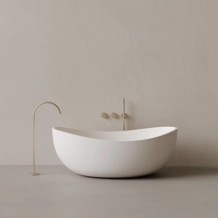 67" x 38" Concrete Oval Freestanding Bathtub