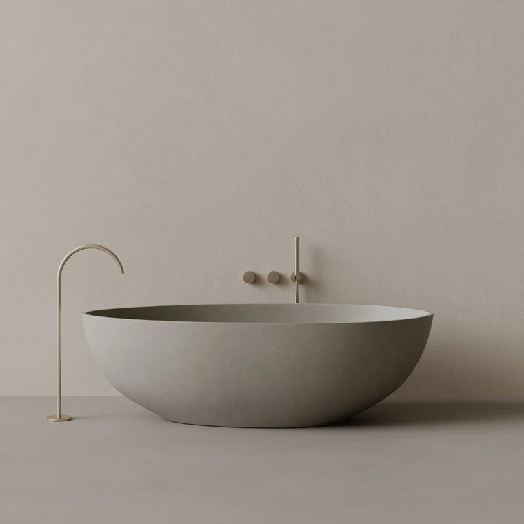 72" x 35" Concrete Oval Freestanding Bathtub