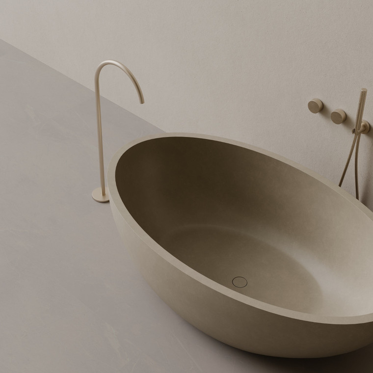 67" x 38" Concrete Oval Freestanding Bathtub