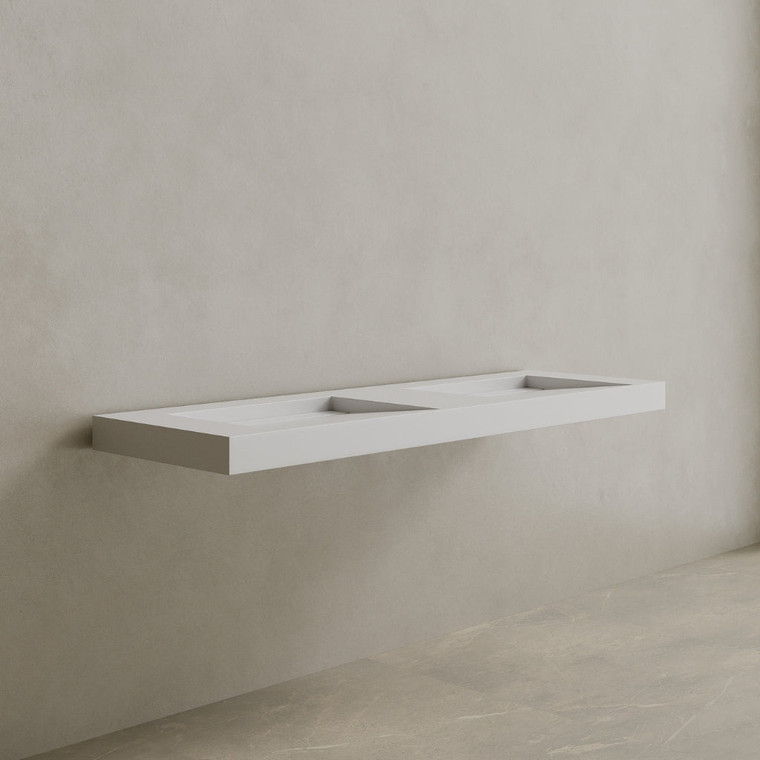 70" Floating Stone Resin Vanity Top with Double Sink