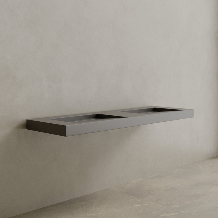 72" Floating Stone Resin Vanity Top with Double Sink
