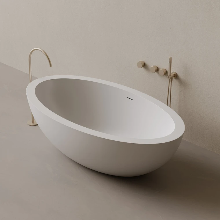 74" x 41" Oval Concrete Freestanding Bathtub