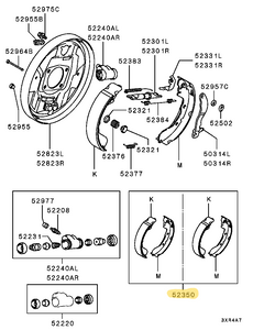 H76W/H77W Pajero IO rear brake shoe set (32mm wide) - Genuine part