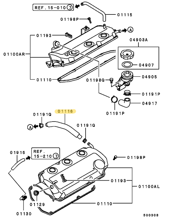 L400 Delica (6G72) valve cover crossover breather pipe - Genuine part