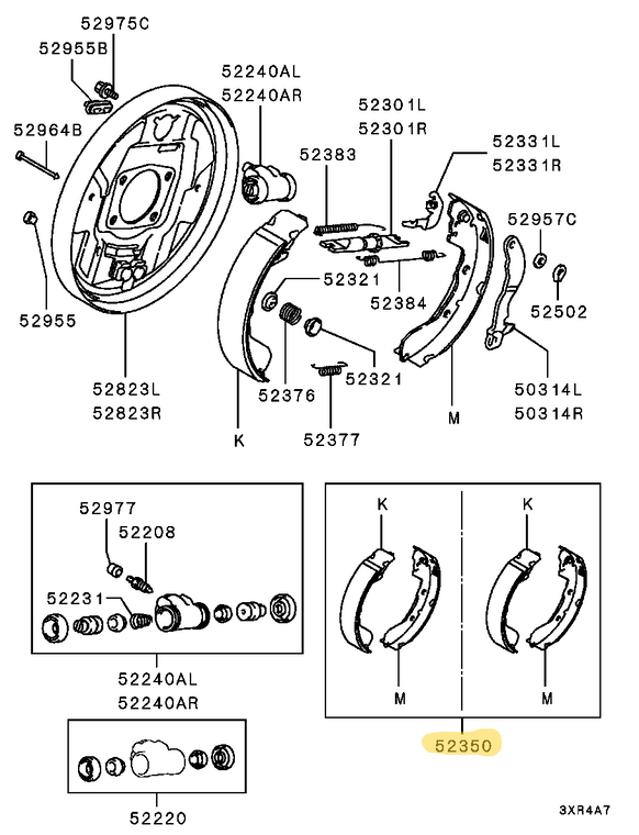 H76W/H77W Pajero IO rear brake shoe set (32mm wide) - Genuine part