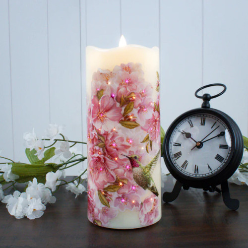 Hummingbird on Cherry Blossoms Fiber Optic Candle