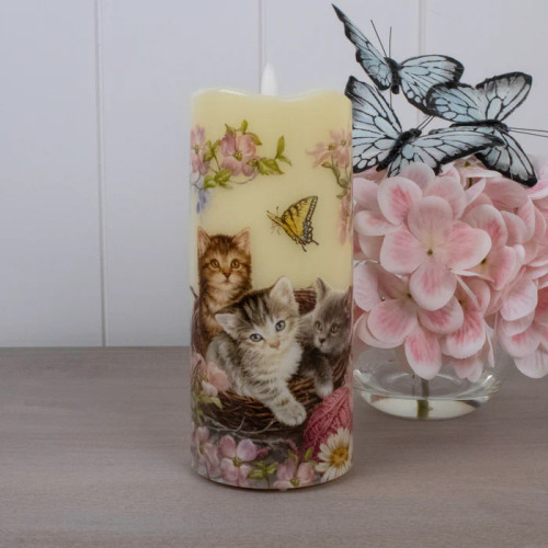 Three Kittens in a Basket Fiber Optic Candle