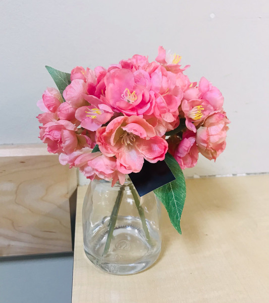 Artificial Peach/Light Pink Cherry Blossoms in Clear Glass Container