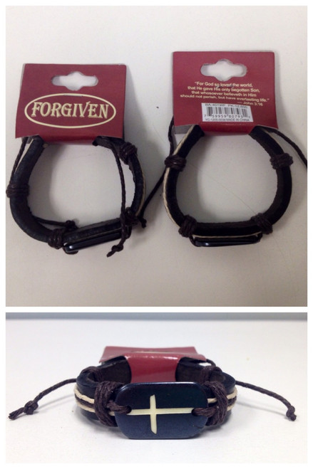 BA-401WF - Leather Cross Bracelet, "Forgiven" - White Rope (12pcs)