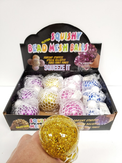 NV-1880NTBGL7 - Glitter Squishy Bead Mesh Balls (12pc)