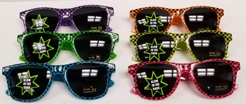 GS-10GID-DK Glow-in-the-Dark Checkered Glasses With Dark Lenses (12pc)