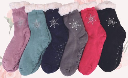 SK-32258-1 - Heavy Sherpa Lined Sparkle Snowflake Kozeez Socks with Anti-Slip