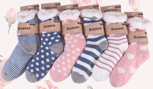 SK-32258-5 - Polka, Stripe, Heart Kozzez Socks with Anti-Slip