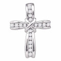 10K White Gold Womens Round Diamond Bound Christian Cross Pendant 1/5-Carat tw - (A95-783)