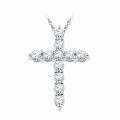 10K White Gold Womens Round Diamond Cross Religious Pendant 1/3-Carat tw - (A96-378)