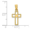 14K Yellow Gold Cutout Cross With Heart Charm Pendant - (A92-904)