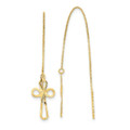 14K Yellow Gold Polished Diamond-cut Box Chain with Cross Threader Earrings - (B42-627)