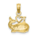 10K Yellow Gold Polished I Heart Whale Charm Pendant - (A88-734)