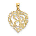 14K Yellow Gold C Script Initial In Heart Charm Pendant - (A90-335)