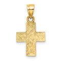 14K Yellow Gold Polished and Textured Cross Charm Pendant - (A93-219)
