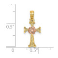 14K Two-Tone Gold Cross With Flower Charm Pendant - (A93-749)