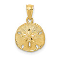 14K Yellow Gold Polished & Textured Sand Dollar Pendant - (B14-371)