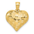 14K Yellow Gold Textured Puff Heart Pendant - (A85-712)