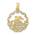 10K Yellow Gold Cutout Jumping Dolphins Pendant - (A88-590)