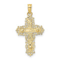 10K Two-tone Gold Textured With Lace Trim Crucifix Charm Pendant - (A88-931)