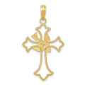 10K Yellow Gold Polished Cross With Dove Pendant - (A89-241)
