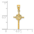 14K Yellow Gold 2-D Starburst Crucifix Charm Pendant - (A92-737)