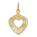 14K Yellow Gold with White Rhodium Diamond-cut with Textured Heart Charm Pendant - (A93-975)