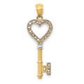 14K Yellow Gold & Rhodium Heart Key Pendant - (B13-275)