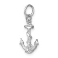 14K White Gold Solid Polished Diamond-cut 3-Dimensional Anchor Charm - (A84-262)