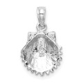 14K White Gold Beaded Scallop Shell Charm Pendant - (A92-222)