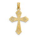 14K Yellow Gold Cut-Out Stripes Cross With Heart Charm Pendant - (A92-645)